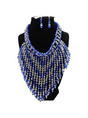 Waterfall Necklace and Earrings in Rosetone & Stainless Steel, 16-20 Inches